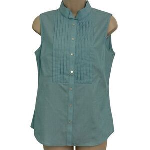 Size 6 Talbots 100% Cotton Wrinkle Resistant Sleeveless Blouse Crisp Pleated Man